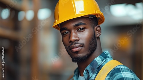 Wallpaper Mural African American man construction worker and builder in home renovation, focusing on occupation and job in interior work, professional residential contractor installing and repairing in room Torontodigital.ca