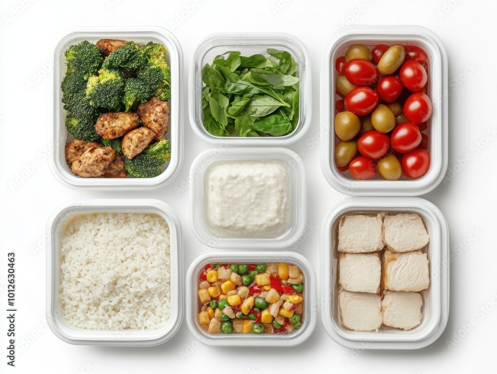 Organized Meal Prep Containers Overhead View Organized Meal Prep Containers Overhead View