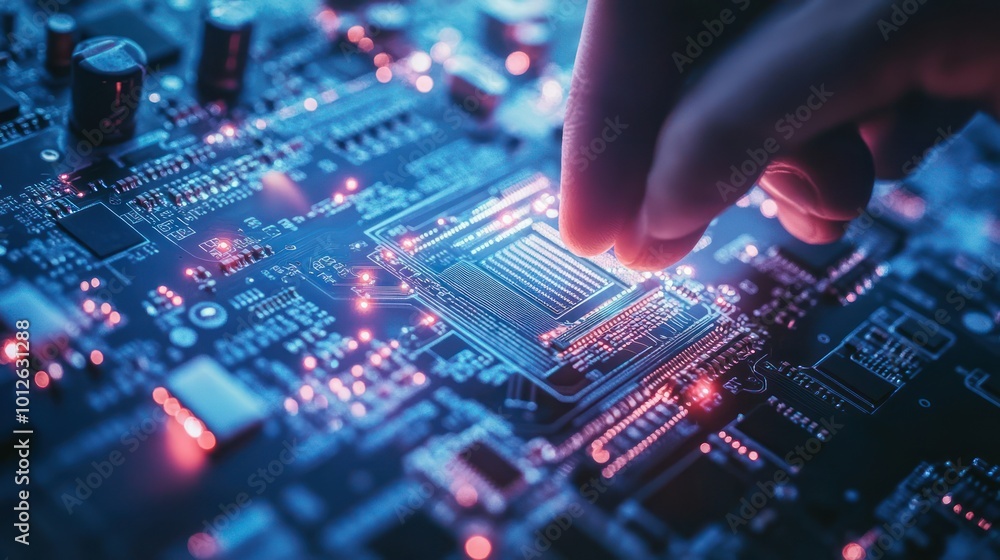 Obraz premium Close-up of a Hand Placing a CPU on a Motherboard