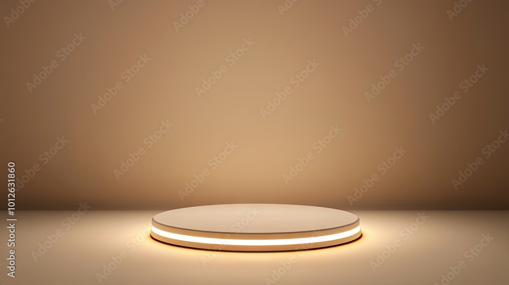 A circular 3D podium with smooth edges and soft lighting, standing in the center of a plain white background, perfect for showcasing products in a modern and simple setting. A circular 3D podium with smooth edges and soft lighting, standing in the center of a plain white background, perfect for showcasing products in a modern and simple setting.