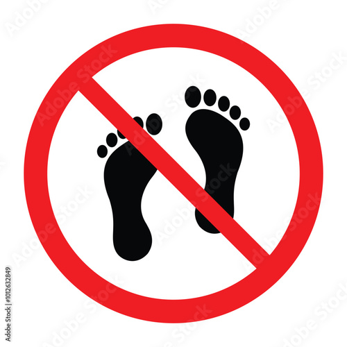Footwear and Footprint Prohibition. Mandatory Barefoot Entry. Dirty Shoe Ban Symbol