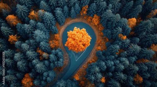 Wallpaper Mural Aerial view of a winding road through a forest, captured from above, showcasing the beauty of nature's patterns  Torontodigital.ca