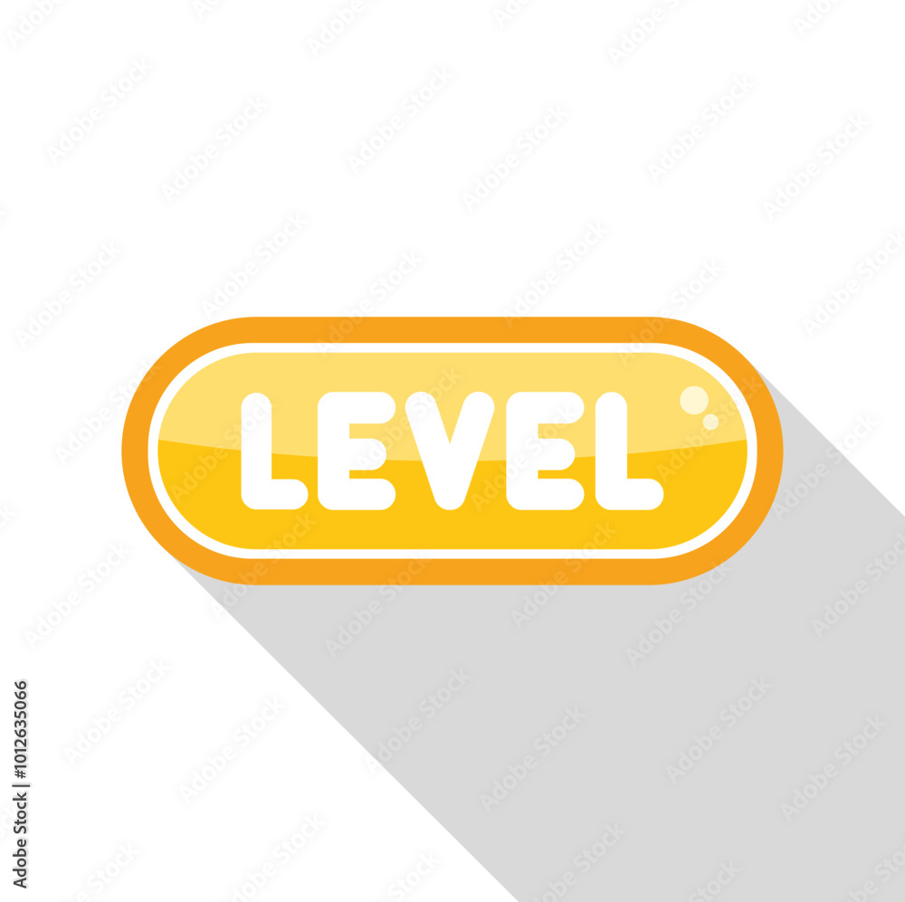 Bright yellow level button is casting a shadow on a white background Bright yellow level button is casting a shadow on a white background