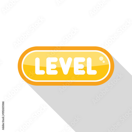 Bright yellow level button is casting a shadow on a white background