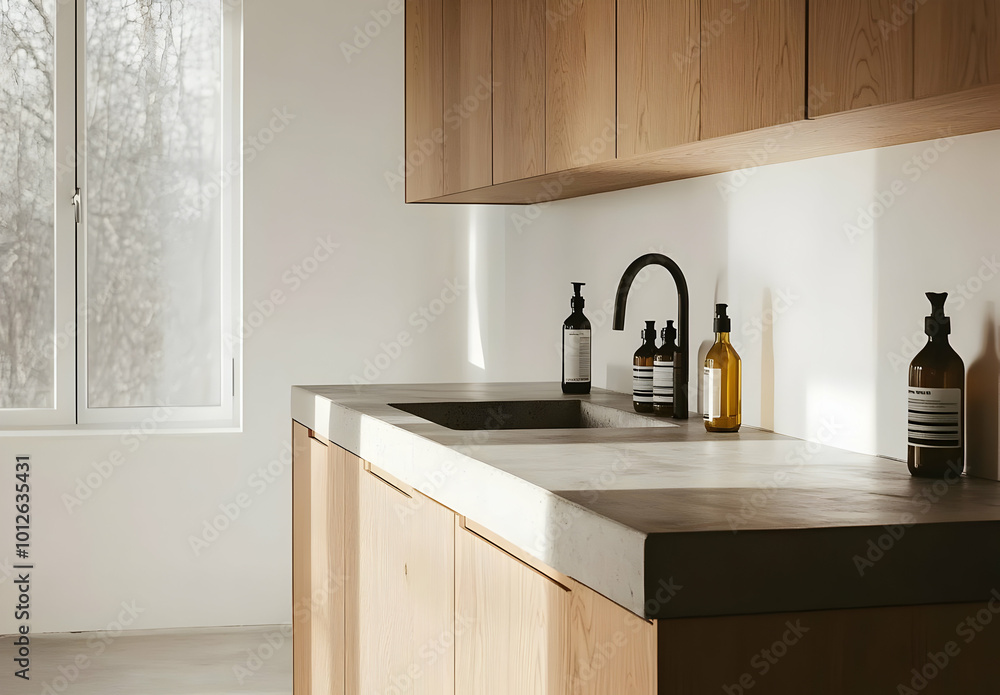 Modern Minimalist Kitchen with Light Wooden Accents Modern Minimalist Kitchen with Light Wooden Accents