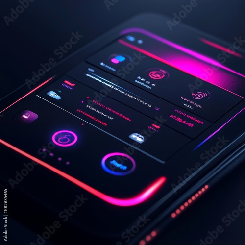 Futuristic Neon Interface Design for Mobile App or Dashboard