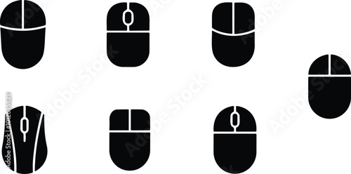 Computer hardware Mouse Icons set. Computer mouse icons vector. Left and right click vector. Icons set of pressing different mouse buttons for PC. Mouse wheel scroll