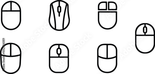 Computer hardware Mouse Icons set. Computer mouse icons vector. Left and right click vector. Icons set of pressing different mouse buttons for PC. Mouse wheel scroll