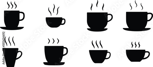 Coffee cup icon set. Cups of coffee tea collection. Hot drink icon. Disposable cup. Cup coffee with steam. Flat style stock vector.