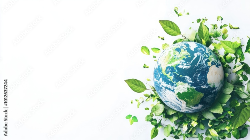 A dynamic composition of a globe and leaves, merging the concepts of ecology and investment, ideal for conveying messages of sustainability on a bright white background. A dynamic composition of a globe and leaves, merging the concepts of ecology and investment, ideal for conveying messages of sustainability on a bright white background.