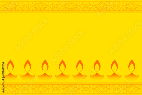 artistic diwali diya wishes yellow background with text space