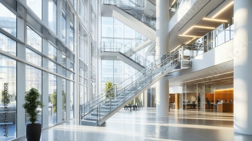 Modern Office Interior with Glass Staircase