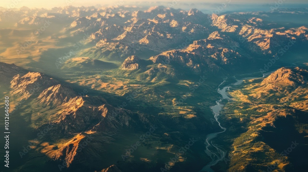 Obraz premium A stunning aerial view of Earth showcasing diverse landscapes, including mountains, forests, rivers, and deserts, highlighting the beauty of nature elements.