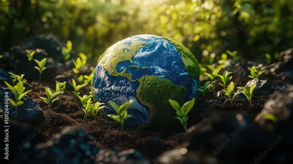 A stunning physical globe of the Earth surrounded by young trees sprouting, symbolizing the importance of tree cultivation in promoting ecological balance and sustainability. A stunning physical globe of the Earth surrounded by young trees sprouting, symbolizing the importance of tree cultivation in promoting ecological balance and sustainability.