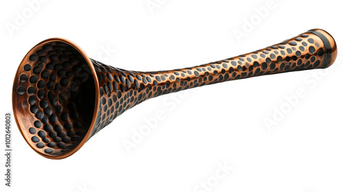 Hammered copper candle snuffer with a bellshaped snuffing cup photo