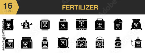 Fertilizer solid icon set. Includes fertilizer solid icons, and More. Solid icons vector collection.