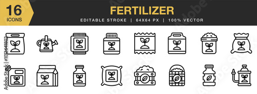 Fertilizer icon set. Editable Stroke Icon Collection. Includes fertilizer line icons, and More. Outline icons vector collection.