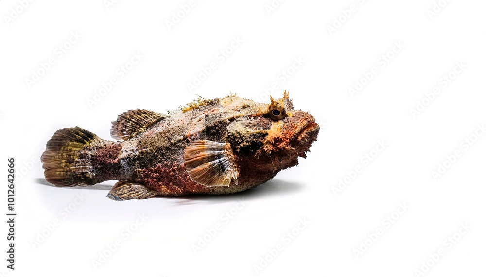 Stonefish are the most venomous fish known. stings can be fatal to humans and are found in the coastal regions of the Indo Pacific. Isolated on white background with copy space Stonefish are the most venomous fish known. stings can be fatal to humans and are found in the coastal regions of the Indo Pacific. Isolated on white background with copy space