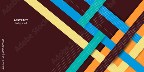 Brown gradient vector background with colorful rectangle overlapping design. Decorative shadow design with simple style and lines.
