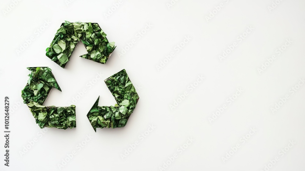 Flat lay of the recycle symbol against a clean white background, designed to highlight the importance of recycling, with plenty of copy space for your environmental message. Flat lay of the recycle symbol against a clean white background, designed to highlight the importance of recycling, with plenty of copy space for your environmental message.