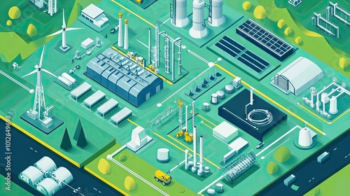 Infographic style image of hydrogen production methods, showcasing innovations and technology for a sustainable, zero emissions future. Ample space for captions.