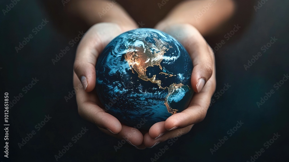 Two hands holding a globe, representing love, care, and protection of the world. Ideal for World Heart Day, health care, Two hands holding a globe, representing love, care, and protection of the world. Ideal for World Heart Day, health care,