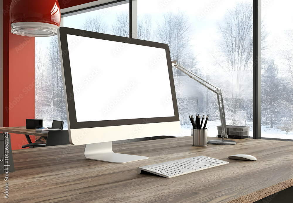 Fototapeta premium Modern Office Interior with Computer and Natural Light
