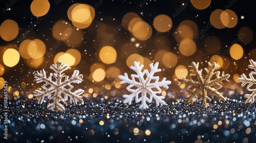Magical white snowflakes over glitter dark background Magical white snowflakes over glitter dark background