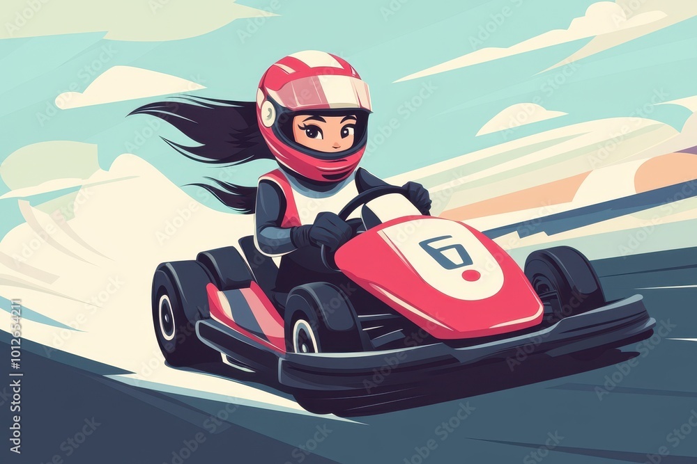 Girl speeds in Go kart at Karting Girl speeds in Go kart at Karting
