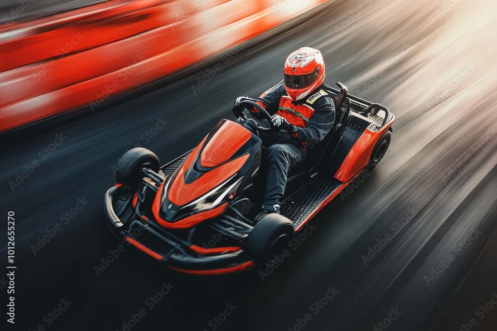 Go kart drivers race fast on the black track Go kart drivers race fast on the black track