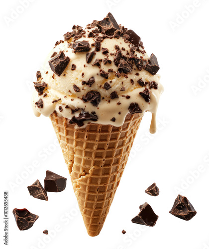 Delicious Ice Cream Cone With Chocolate Chunks photo