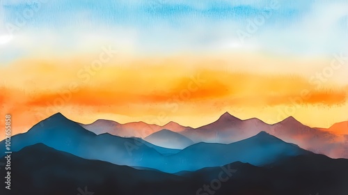 Watercolor orange blue landscape illustration poster background