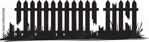 retro broken fence silhouette vector art illustration isolated on transparent background 