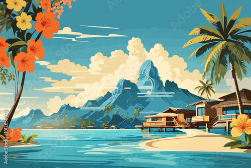 Bora Bora Tahiti cartoon illustration