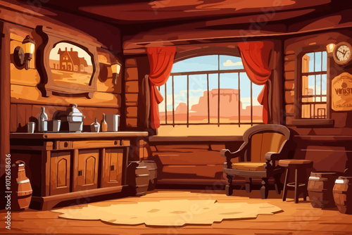 old west Western saloon interior illustration