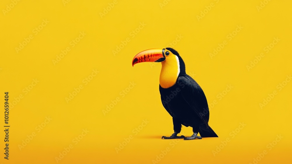 Naklejka premium Toucan on a Yellow Background
