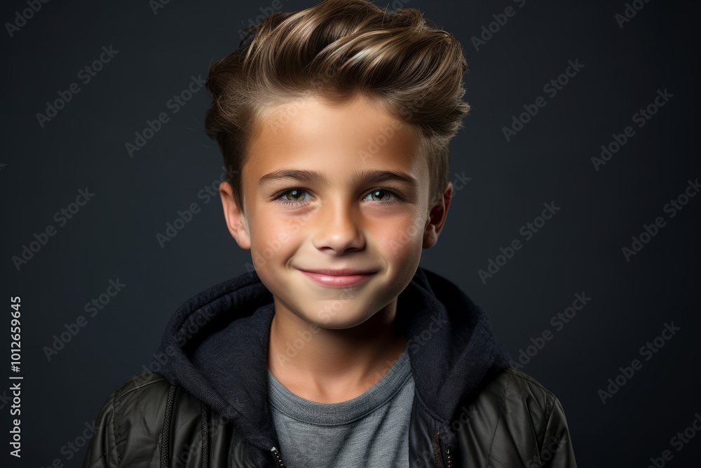 Portrait of a cute little boy with stylish hairstyle and blue eyes. Portrait of a cute little boy with stylish hairstyle and blue eyes.