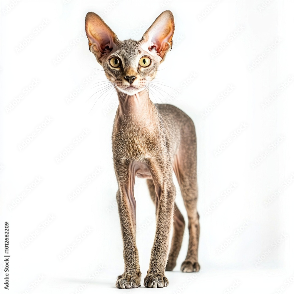 sleek Oriental Shorthair stands confidently, showcasing its long, slender body and large ears. The cat's captivating green eyes draw attention, emphasizing its unique beauty. sleek Oriental Shorthair stands confidently, showcasing its long, slender body and large ears. The cat's captivating green eyes draw attention, emphasizing its unique beauty.