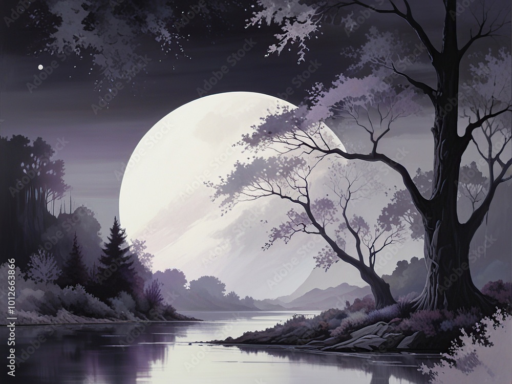 Fototapeta premium night landscape with moon