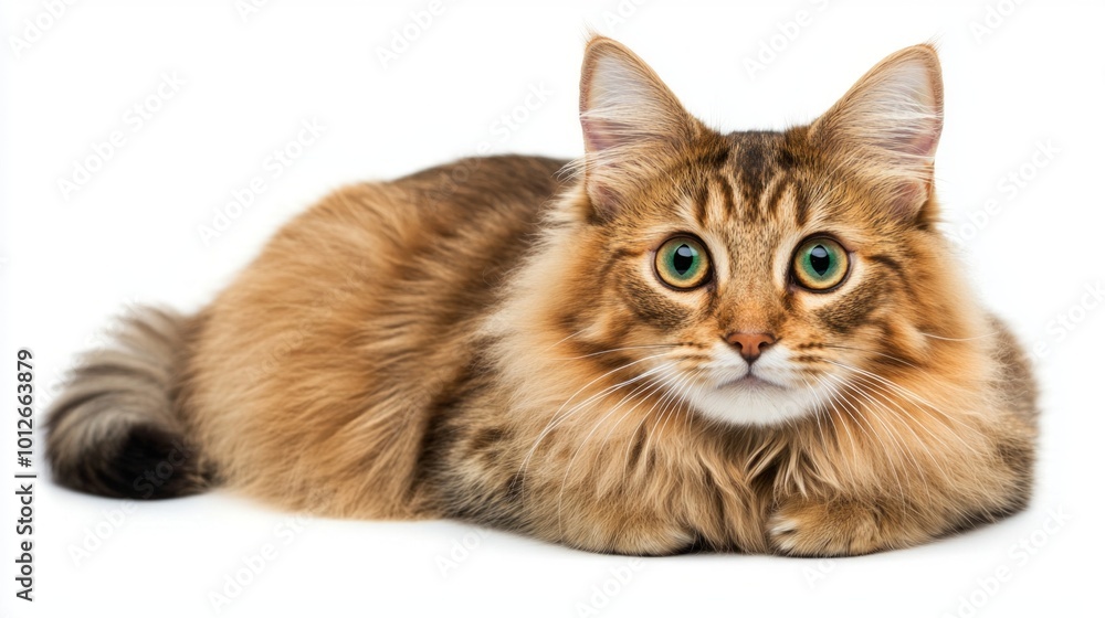 elegant Chantilly-Tiffany cat lies peacefully, showcasing its long, silky fur and striking green eyes, creating a stunning contrast against the white backdrop. elegant Chantilly-Tiffany cat lies peacefully, showcasing its long, silky fur and striking green eyes, creating a stunning contrast against the white backdrop.