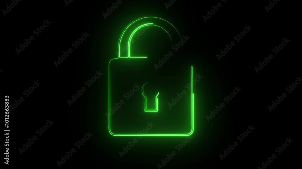 Encryption security, glow padlock, closed protected, lock animation with black color background.Neon password protection privacy close circle lock. Encryption security, glow padlock, closed protected, lock animation with black color background.Neon password protection privacy close circle lock.