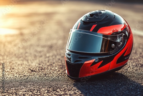 Karting sport with racer helmet on track