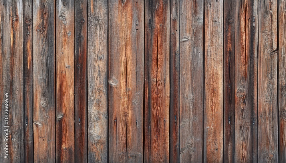 Weathered wooden wall background with vertical boards in natural brown and grey tones. Weathered wooden wall background with vertical boards in natural brown and grey tones.