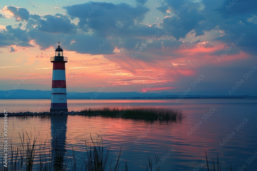 Lake Neusiedl lighthouse at dusk Lake Neusiedl lighthouse at dusk
