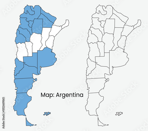 Argentina Map with National Flag color. High detailed vector with outline illustration.