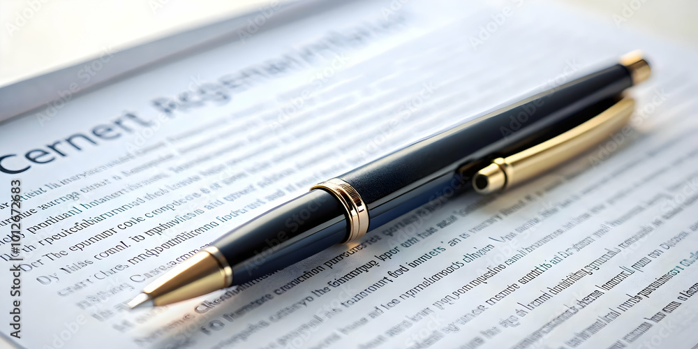 Levitating contract paper with a pen symbolizing business agreements. concept as A crisp image of a contract document and a pen floating together against a white background; represents formal business Levitating contract paper with a pen symbolizing business agreements. concept as A crisp image of a contract document and a pen floating together against a white background; represents formal business
