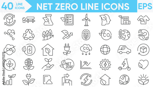 Net Zero Line Icons Vector And Illustrator