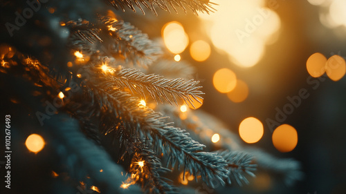 Wallpaper Mural Glowing Christmas tree lights shining on a winter evening during holiday celebrations Torontodigital.ca