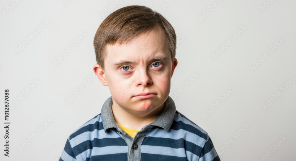 Young Boy with Down Syndrome Expressing Concern Young Boy with Down Syndrome Expressing Concern
