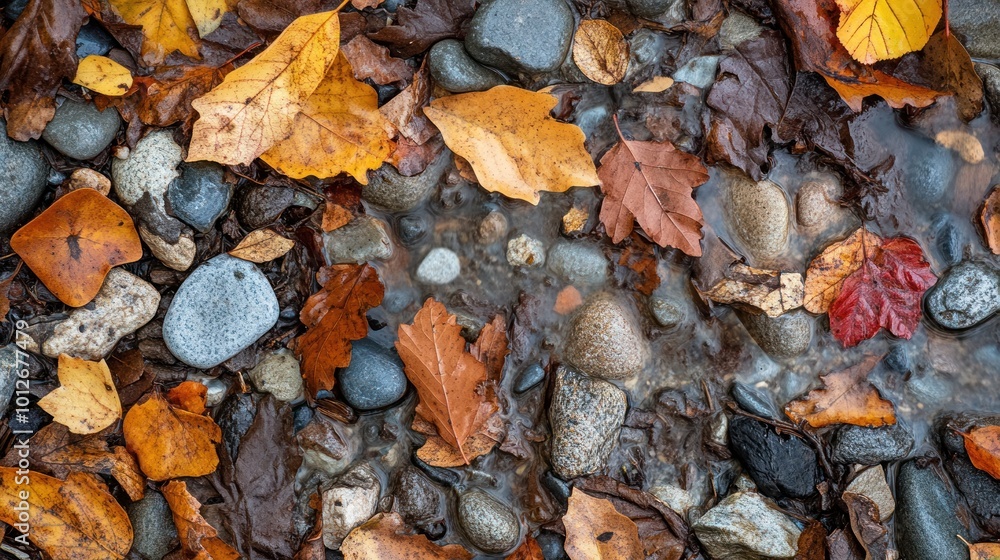 Autumn Leaves and Stones in a Creek Autumn Leaves and Stones in a Creek